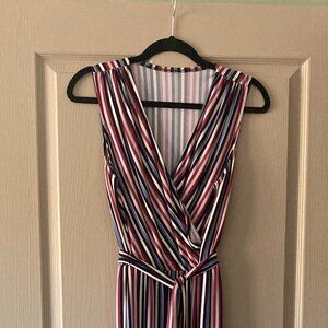 Donna Morgan striped jumpsuit with metallic accent